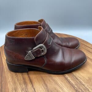 Ariat Boots Womens 8 B Brown Leather Ankle Roper Monk Strap Buckle Western Shoes
